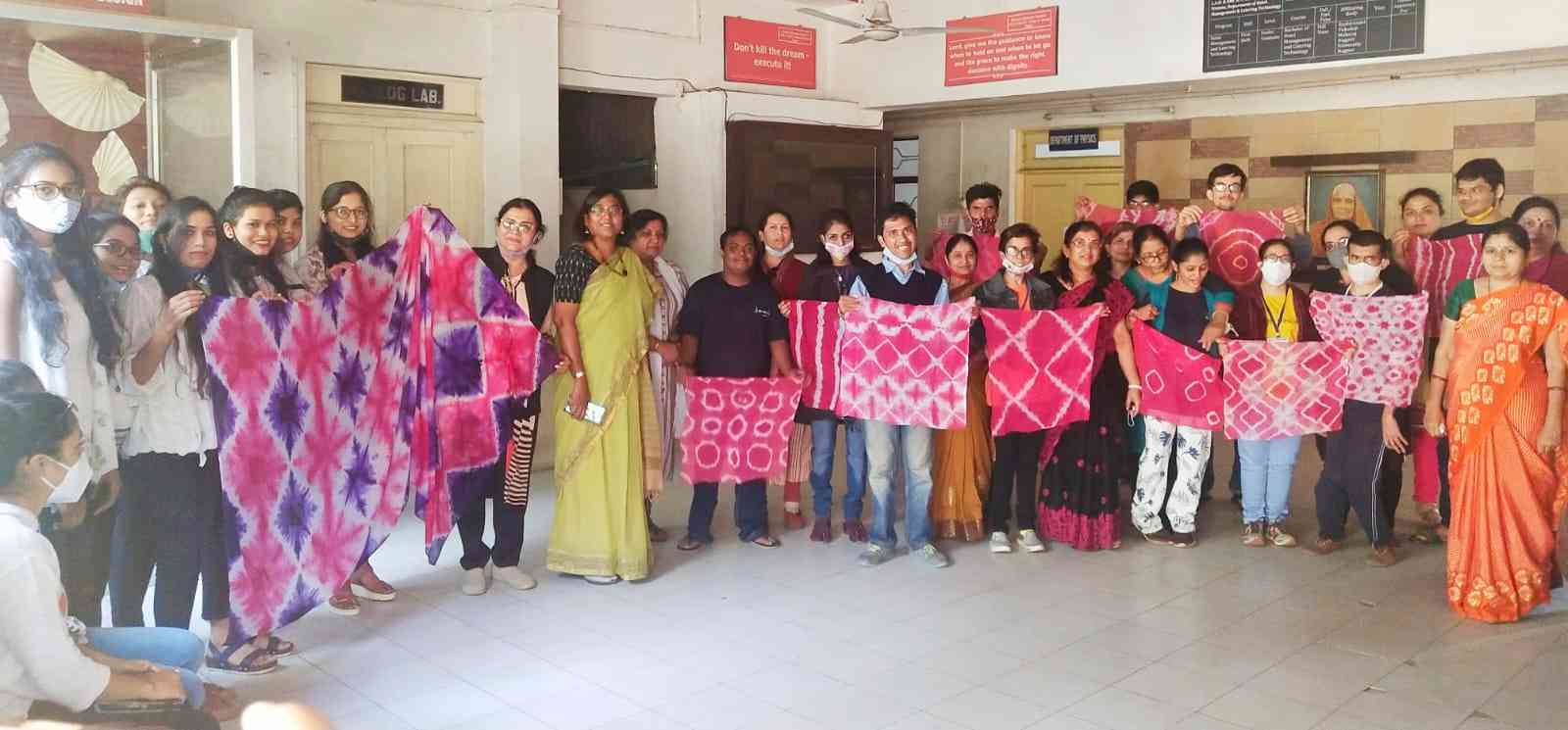 Differently abled teenagers, after the 'Tie & Dye' workshop