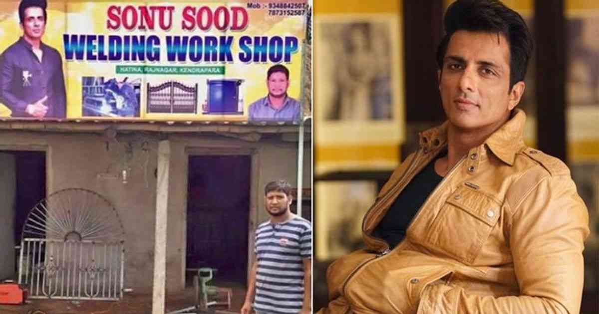 Prashant Pradhan in front of his new shop (left) and Sonu Sood (right)