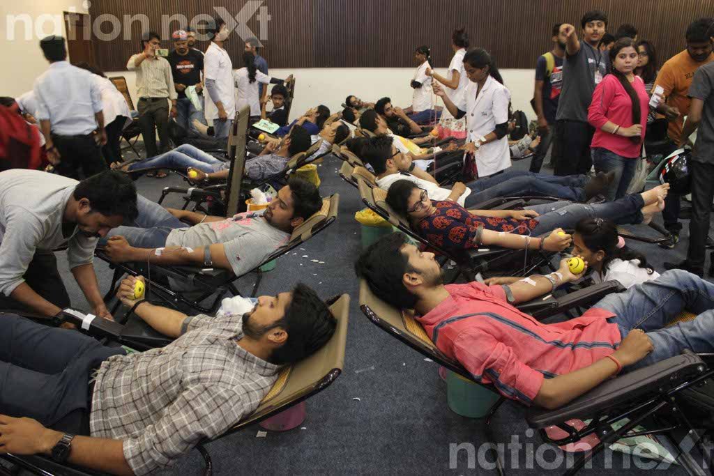 A group of youngsters donating blood at Constructivity Blood Donation Camp at Chitnavis Centre, Nagpur