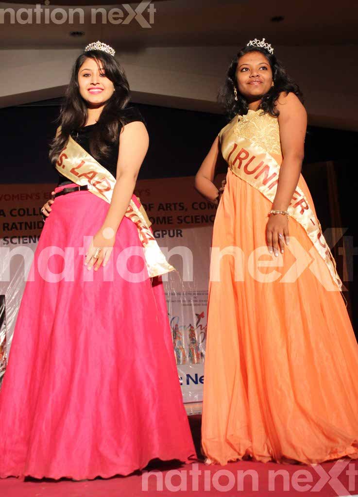 Winner of the Miss LAD personality contest 2014 - Anamika Lalwani and 1st runner up - Rebecca Jetti walk the ramp at the cultural fest 'Jashna,' co-presented by India Next Media's digital newspaper Nation Next