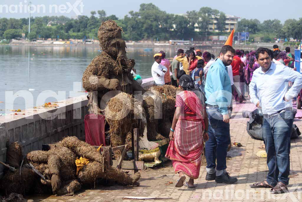 Residues of Ganesha idols removed from Futala Lake, Nagpur, after the immersion