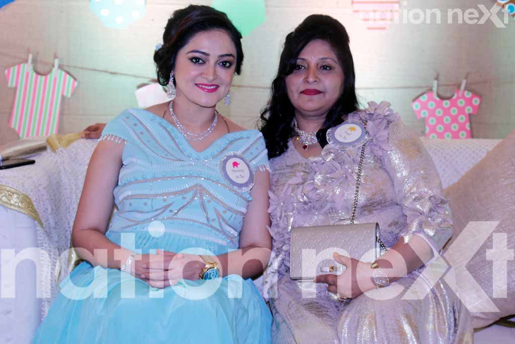Sneha and Tina Vastani during Sneha Vastani's baby shower at Hotel Centre Point, Nagpur
