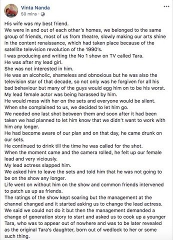 Producer of famous television show Tara (1990), Vinta Nanda, has accused the most Sanskari? (cultured) person of film and television industry.