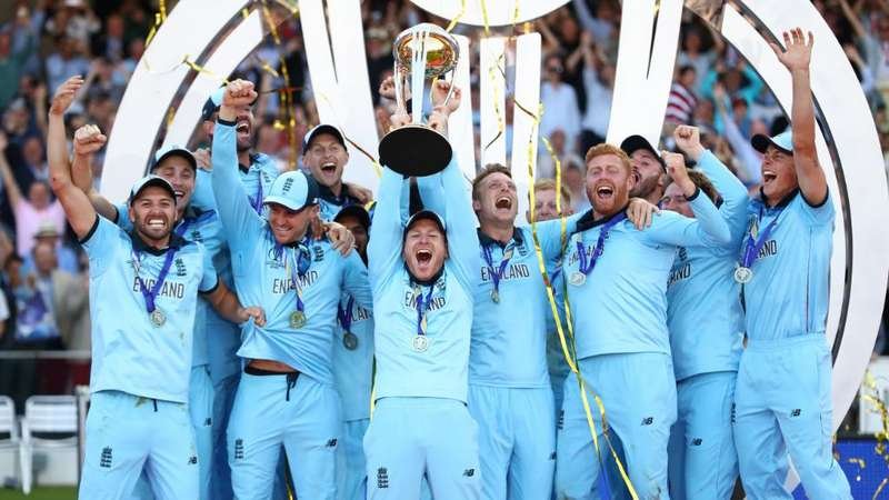 England team celebrates win over New Zeland in the ICC Circket World Cup 2019 final