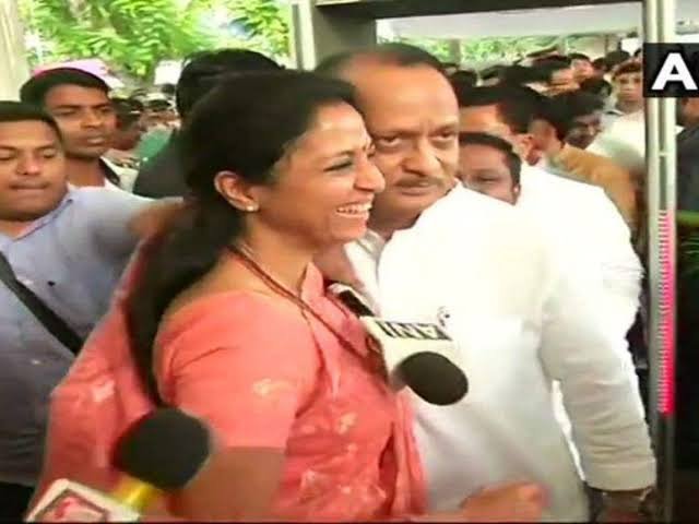 Supriya Sule and cousin Ajit Pawar were seen hugging each other, putting aside all the speculations of a rift between the two.