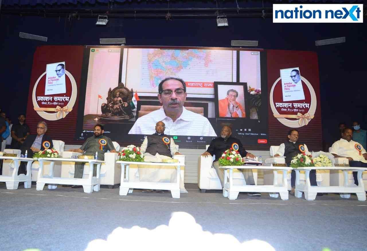 Maharashtra Chief Minister Uddhav Thackeray virtually addressing guests during Dr Nitin Raut's book launch on 'Ambedkar on Population Policy’