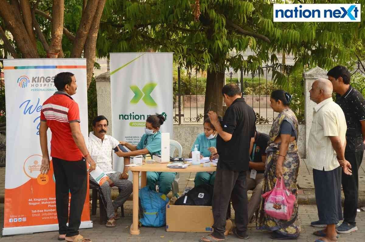 Citizens during the free health check-up drive by Nation Next Foundation and Kingsway Hospitals in Nagpur