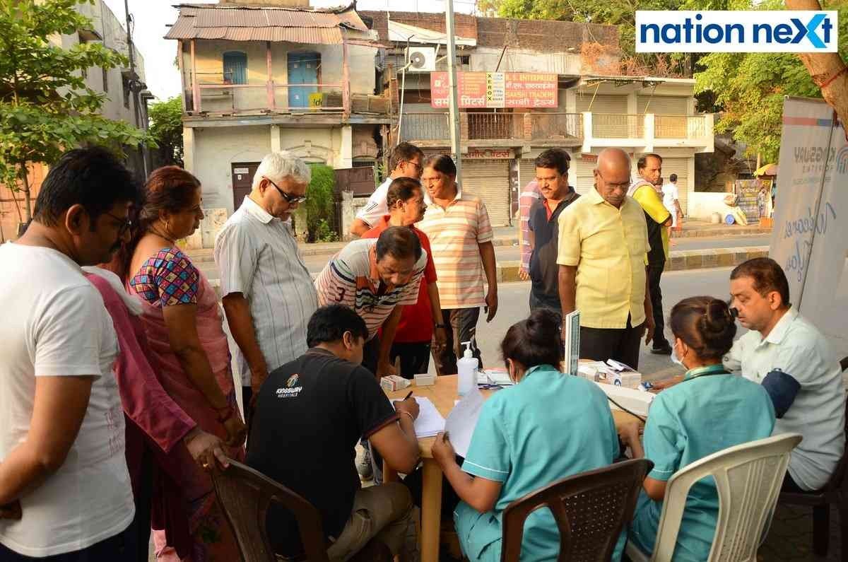 Citizens during the free health check-up drive by Nation Next Foundation and Kingsway Hospitals in Nagpur