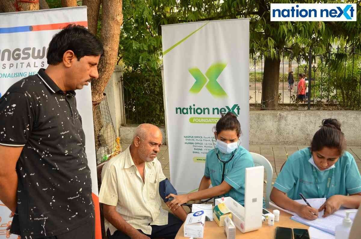 Sanju Kashikar gets tested during the free health check-up drive by Nation Next Foundation and Kingsway Hospitals in Nagpur