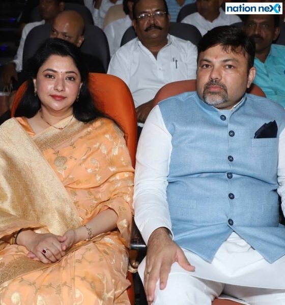 Ayushree and Ashish Deshmukh during 'Amrut Mahotsav' organised at Suresh Bhat auditorium in Nagpur to celebrate Ranjeet Deshmukh's 75th birthday