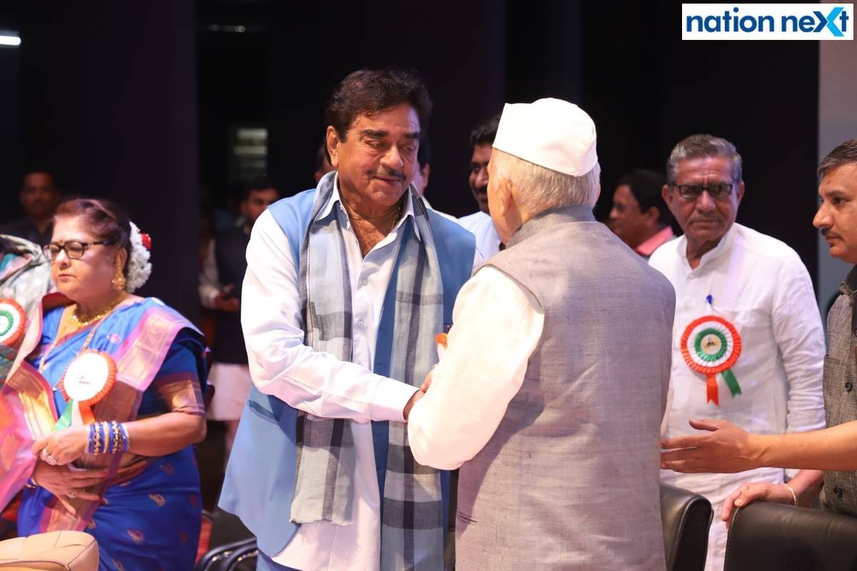 Lok Sabha MP Shatrughan Sinha and Ranjeet Deshmukh during 'Amrut Mahotsav' organised at Suresh Bhat auditorium in Nagpur to celebrate Deshmukh's 75th birthday