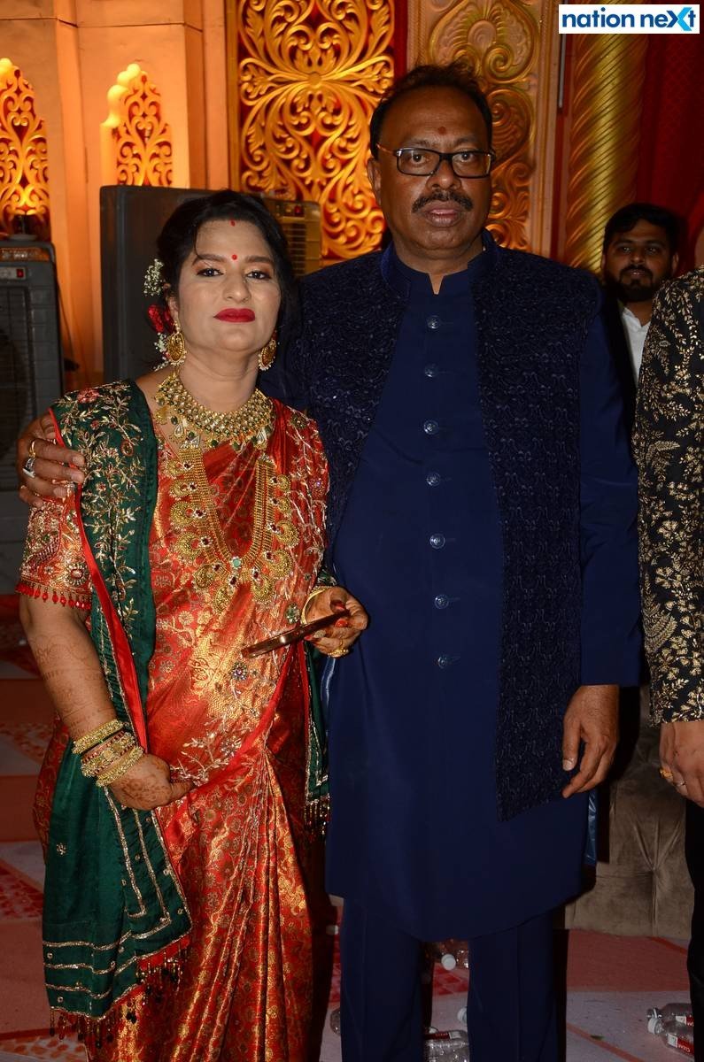 Jyoti and Chandrashekhar Bawankule during their son Sanket and daughter-in-law Anushka's wedding reception in Nagpur