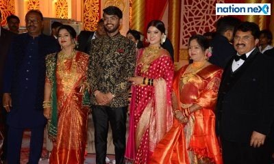 Prominent personalities showered their blessings on MLC Chandrashekhar Bawankule’s son Sanket and his wife Anushka during the couple’s wedding reception.