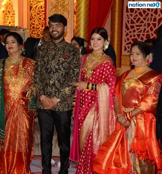 Prominent personalities showered their blessings on MLC Chandrashekhar Bawankule’s son Sanket and his wife Anushka during the couple’s wedding reception.
