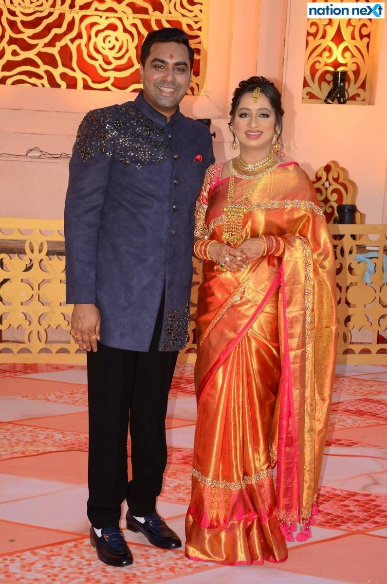 Lokesh and Payal Ashtankar at Sanket and Anushka Bawankule's wedding reception in Nagpur