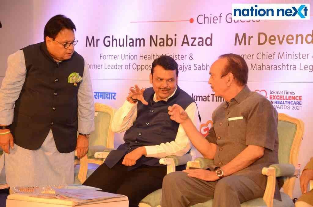 Vijay Darda, Devendra Fadnavis and Ghulam Nabi Azad during Lokmat Times Excellence in Healthcare Awards 2021’ held in Nagpur